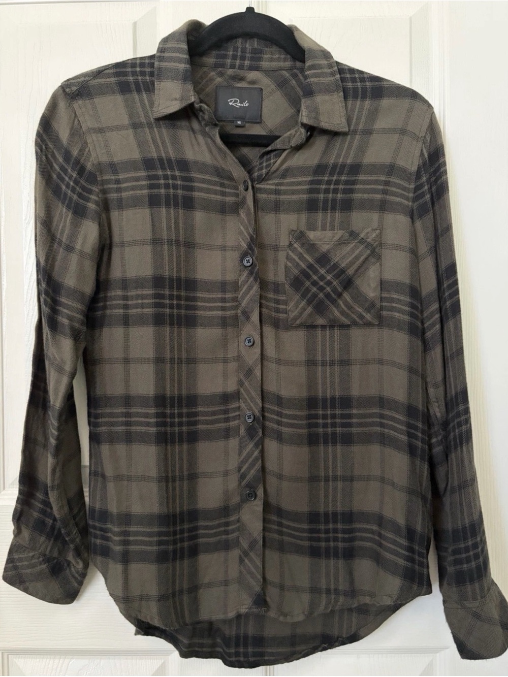 Rails Olive and Black Plaid Button-Down Shirt